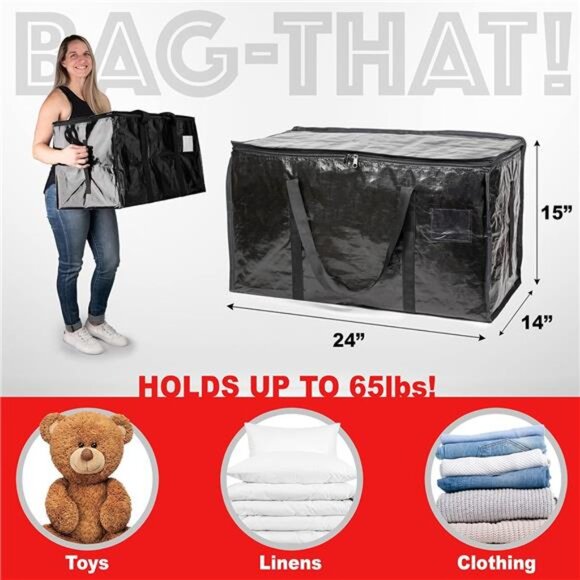 10 Black Moving Bags Extra Large Heavy Duty Storage Bags Zippered Top Handles - Picture 5 of 7